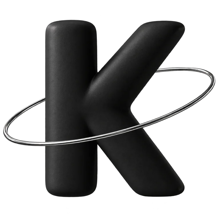Объёмная буква K с металлической орбитой — Kombato Core